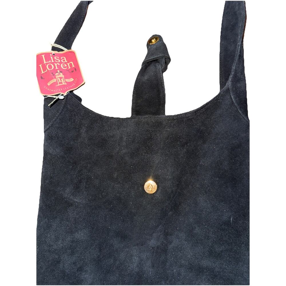 VTG Lisa Loren Black Suede Hobo Shoulder Bag NWT Deadstock 80s 90s Minimalist - Picture 3 of 9